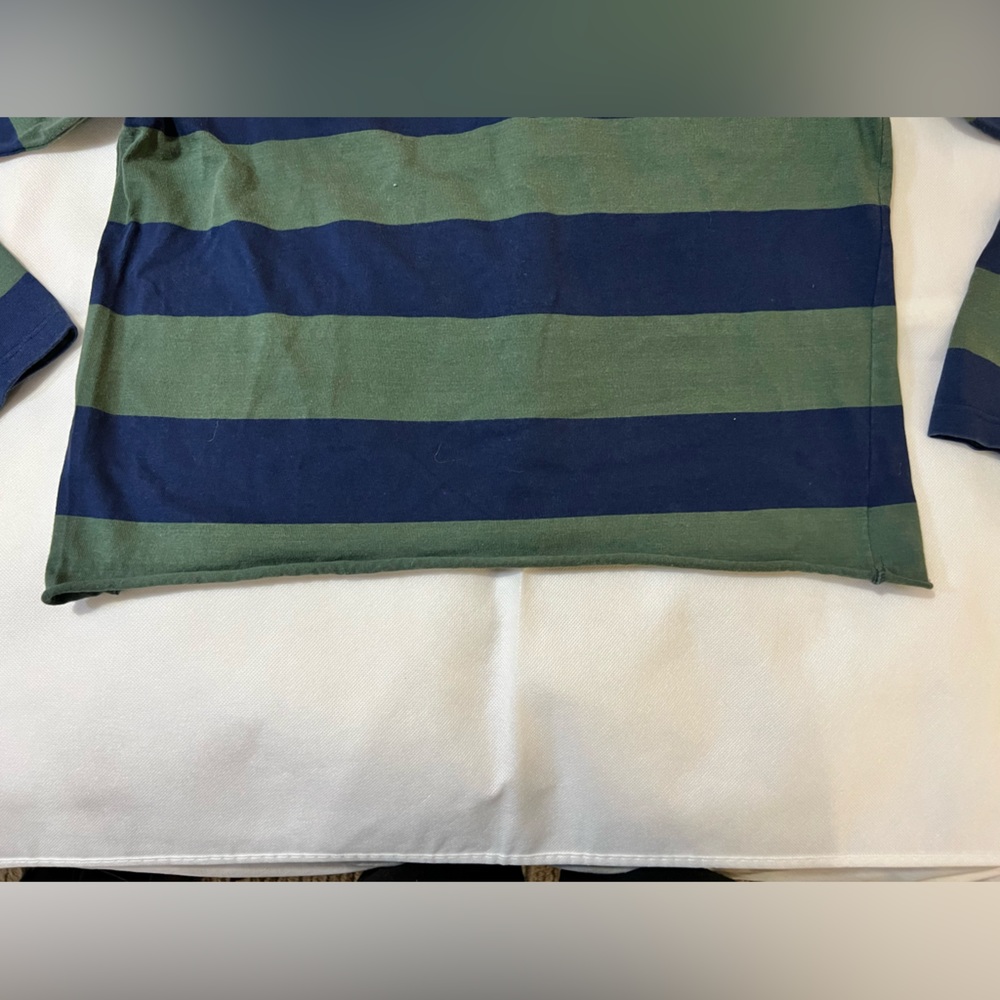 Long sleeve Mariniere sweatshirt green and blue striped French small - Picture 6 of 10